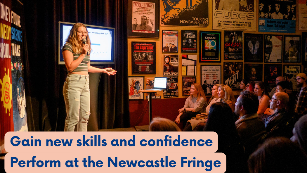 Person on a stage talking