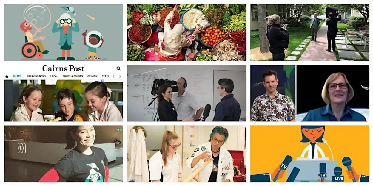 Collage of images of science media